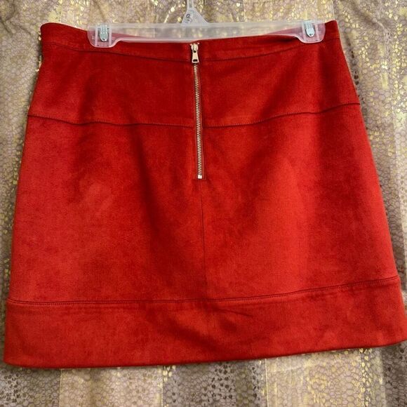 Bebe Burnt Rust Orange Suede Lined Stretch Mini Skirt Size 10 - Picture 2 of 7